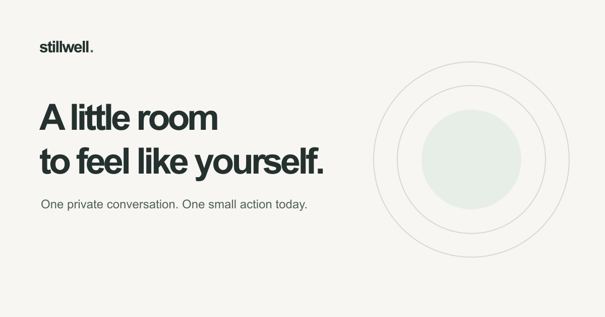 Stillwell preview with the words A little room to feel like yourself beside soft concentric circles.